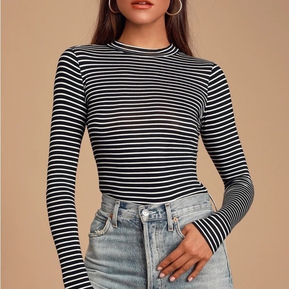 Lulu’s Anything is Posh-ible Black Striped Top, NEW - Size XS - Picture 1 of 8